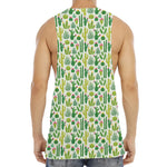 White Cactus Plant Pattern Print Men's Muscle Tank Top