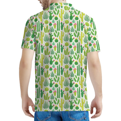 White Cactus Plant Pattern Print Men's Polo Shirt