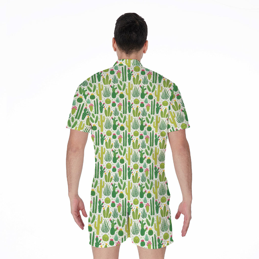 White Cactus Plant Pattern Print Men's Rompers