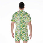 White Cactus Plant Pattern Print Men's Rompers