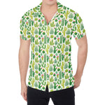 White Cactus Plant Pattern Print Men's Shirt