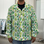 White Cactus Plant Pattern Print Men's Shirt Jacket