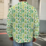 White Cactus Plant Pattern Print Men's Shirt Jacket