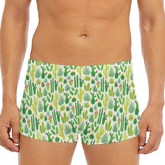 White Cactus Plant Pattern Print Men's Short Boxer Briefs