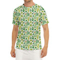 White Cactus Plant Pattern Print Men's Short Sleeve Rash Guard
