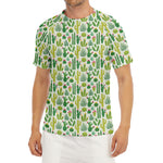 White Cactus Plant Pattern Print Men's Short Sleeve Rash Guard