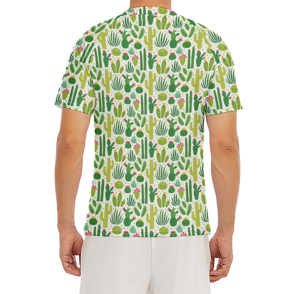 White Cactus Plant Pattern Print Men's Short Sleeve Rash Guard