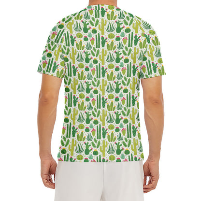 White Cactus Plant Pattern Print Men's Short Sleeve Rash Guard