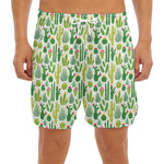 White Cactus Plant Pattern Print Men's Split Running Shorts