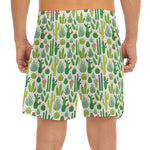 White Cactus Plant Pattern Print Men's Split Running Shorts