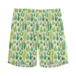 White Cactus Plant Pattern Print Men's Sports Shorts