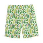 White Cactus Plant Pattern Print Men's Sports Shorts