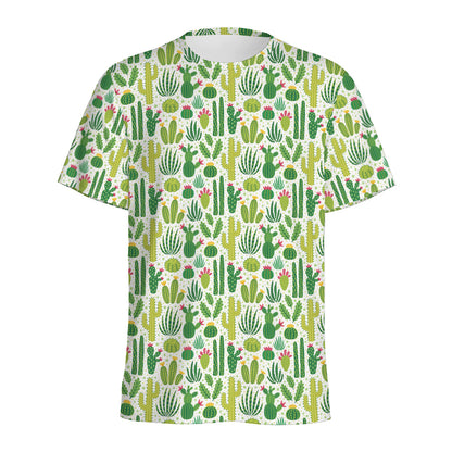 White Cactus Plant Pattern Print Men's Sports T-Shirt