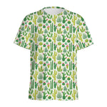 White Cactus Plant Pattern Print Men's Sports T-Shirt
