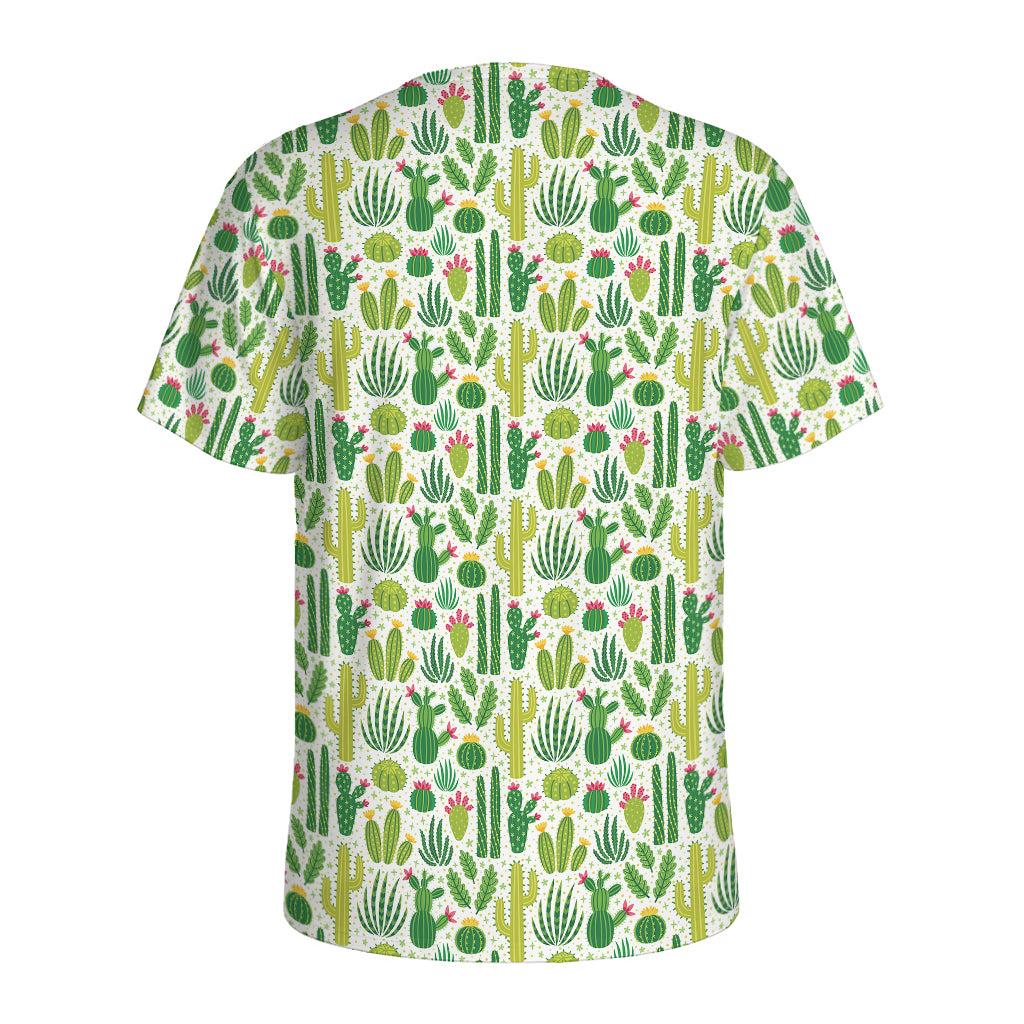 White Cactus Plant Pattern Print Men's Sports T-Shirt