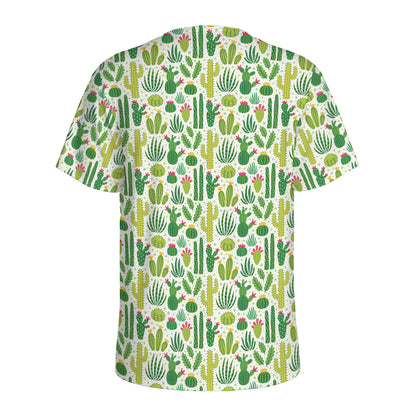 White Cactus Plant Pattern Print Men's Sports T-Shirt