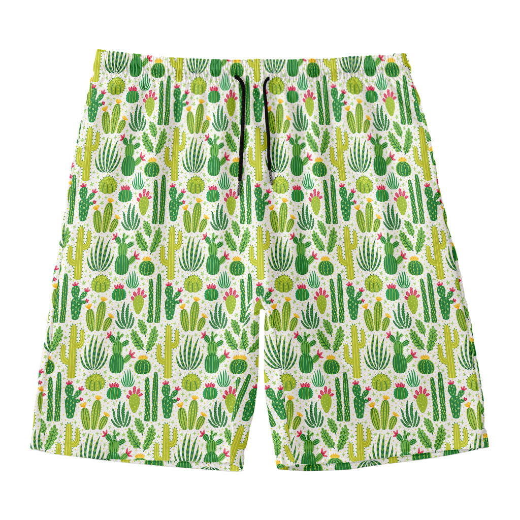 White Cactus Plant Pattern Print Men's Swim Trunks