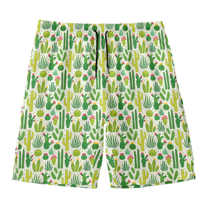 White Cactus Plant Pattern Print Men's Swim Trunks