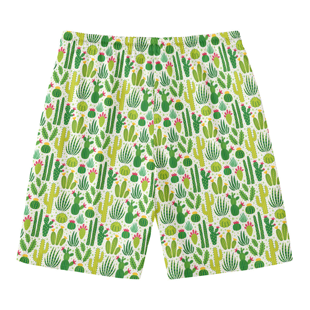 White Cactus Plant Pattern Print Men's Swim Trunks