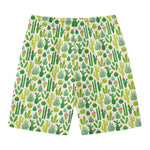 White Cactus Plant Pattern Print Men's Swim Trunks