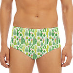 White Cactus Plant Pattern Print Men's Triangle Swim Briefs