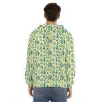 White Cactus Plant Pattern Print Men's Velvet Pullover Hoodie