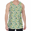 White Cactus Plant Pattern Print Men's Velvet Tank Top