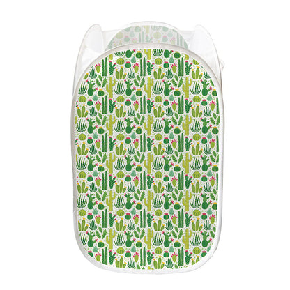 White Cactus Plant Pattern Print Mesh Laundry Hamper
