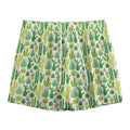 White Cactus Plant Pattern Print Mesh Shorts
