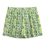White Cactus Plant Pattern Print Mesh Shorts
