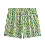 White Cactus Plant Pattern Print Mesh Shorts