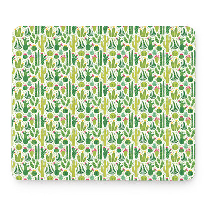 White Cactus Plant Pattern Print Mouse Pad