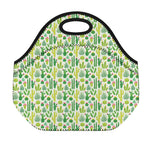 White Cactus Plant Pattern Print Neoprene Lunch Bag
