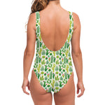 White Cactus Plant Pattern Print One Piece Swimsuit