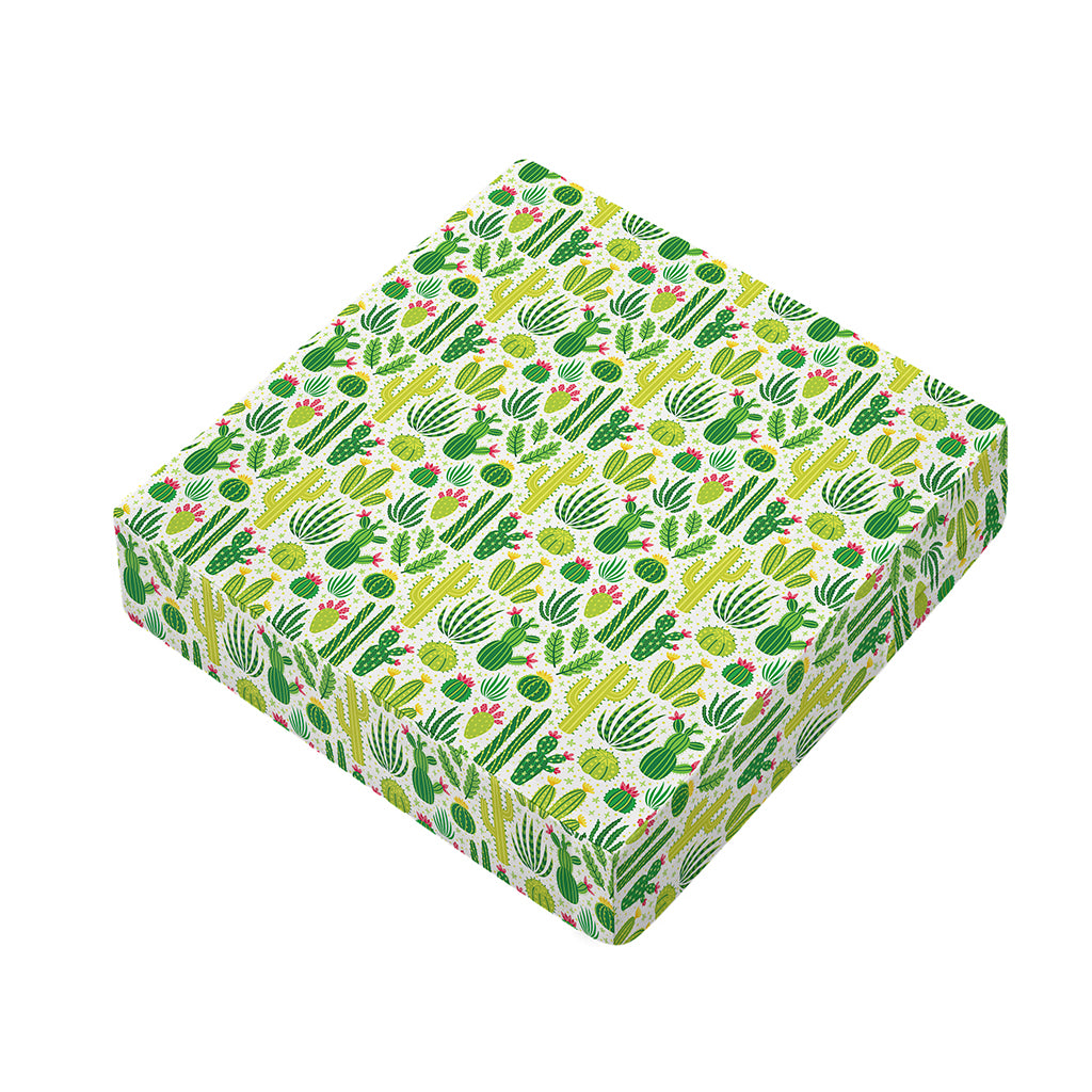 White Cactus Plant Pattern Print Outdoor Seat Cushion Cover