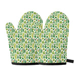 White Cactus Plant Pattern Print Oven Mitts