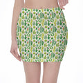 White Cactus Plant Pattern Print Pencil Mini Skirt