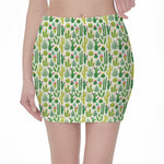 White Cactus Plant Pattern Print Pencil Mini Skirt