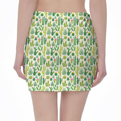 White Cactus Plant Pattern Print Pencil Mini Skirt