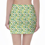 White Cactus Plant Pattern Print Pencil Mini Skirt