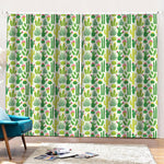 White Cactus Plant Pattern Print Pencil Pleat Curtains