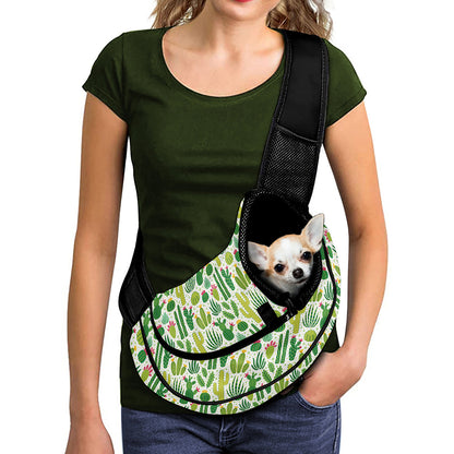 White Cactus Plant Pattern Print Pet Sling Carrier