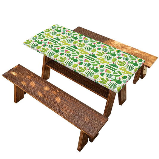 White Cactus Plant Pattern Print Picnic Table Cover
