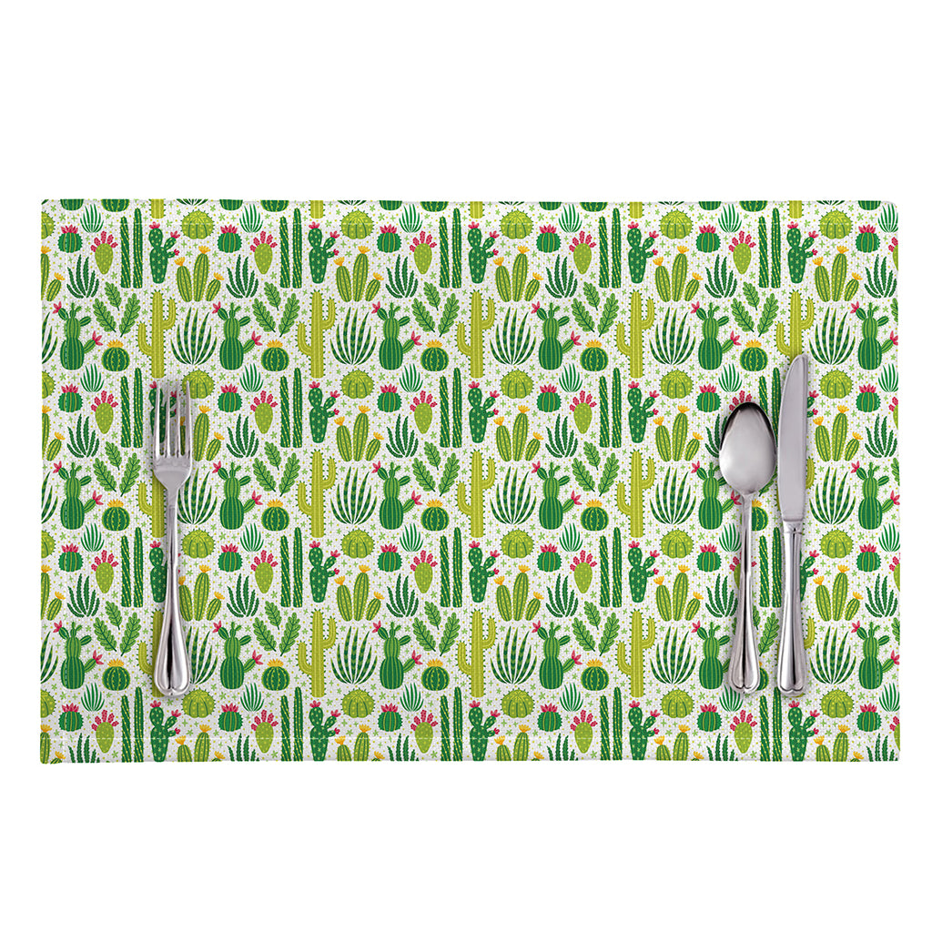 White Cactus Plant Pattern Print Placemat