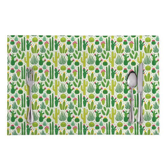 White Cactus Plant Pattern Print Placemat
