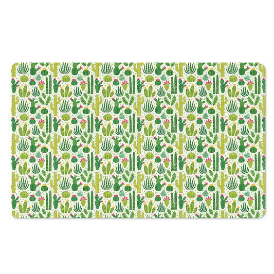White Cactus Plant Pattern Print Polyester Doormat