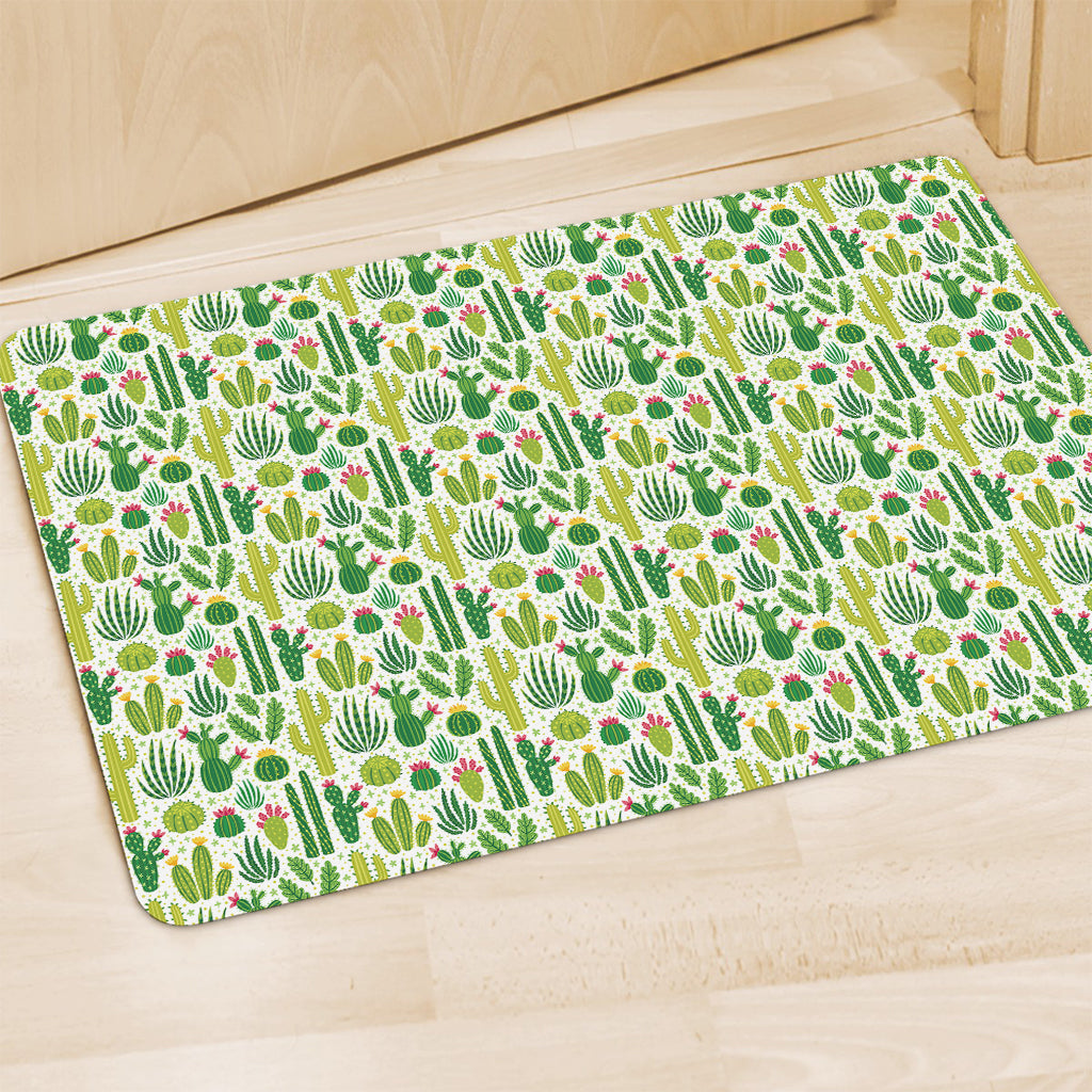 White Cactus Plant Pattern Print Polyester Doormat