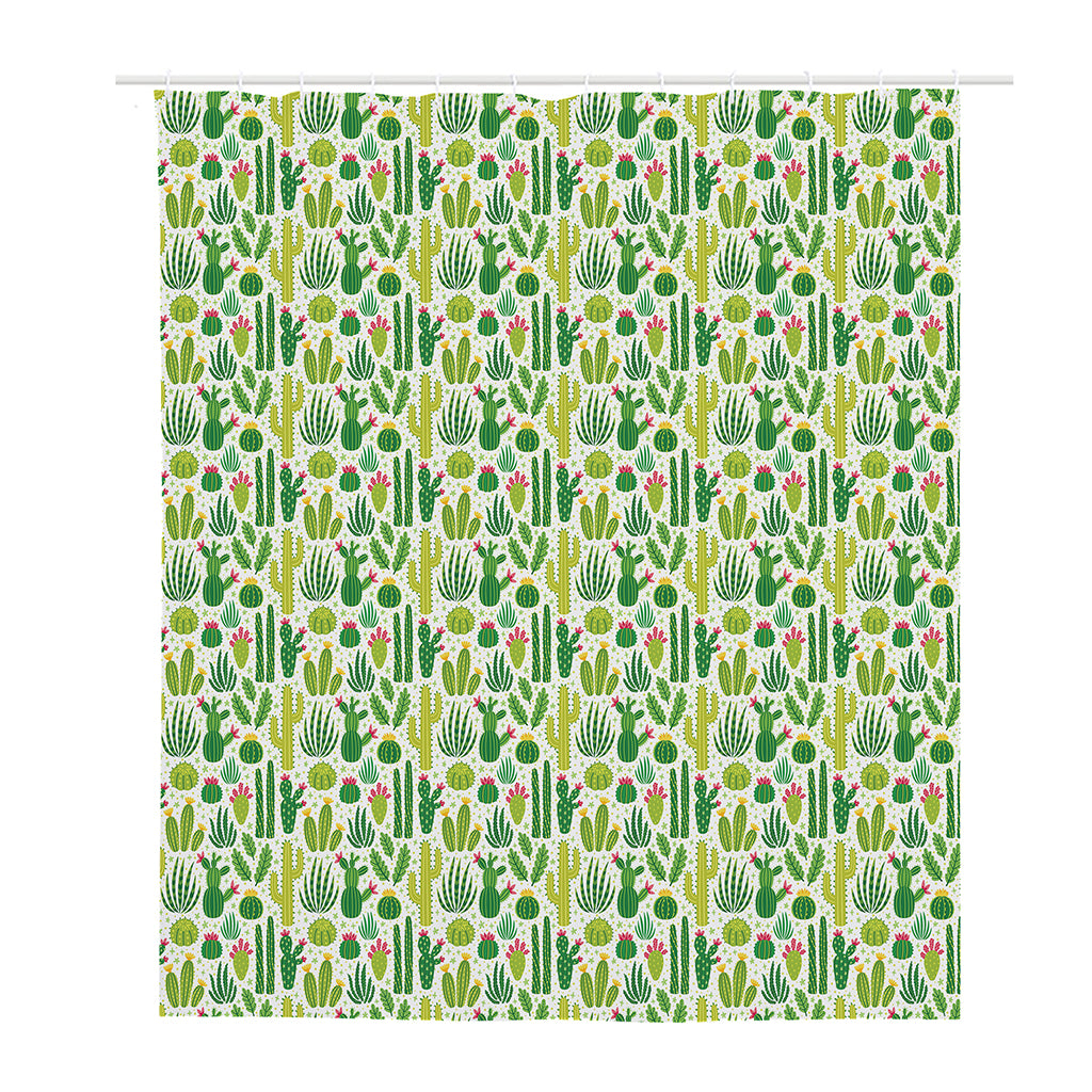 White Cactus Plant Pattern Print Polyester Shower Curtain