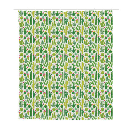 White Cactus Plant Pattern Print Polyester Shower Curtain