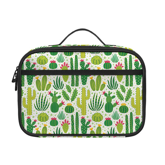 White Cactus Plant Pattern Print Portable Lunch Bag